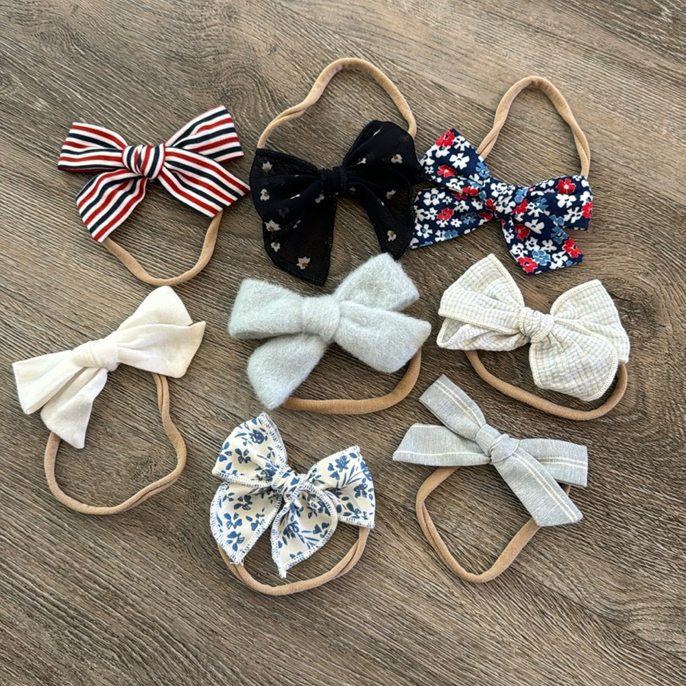 Lot of 8 little poppy blue collection nylon bow headbands